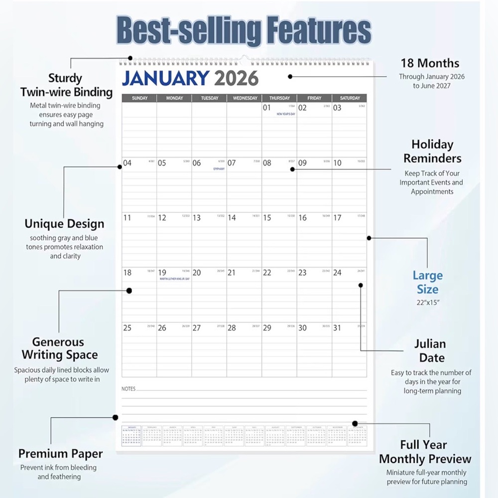 Large Wall Calendar Jan 2026 - June 2027 - Picture 4 of 6